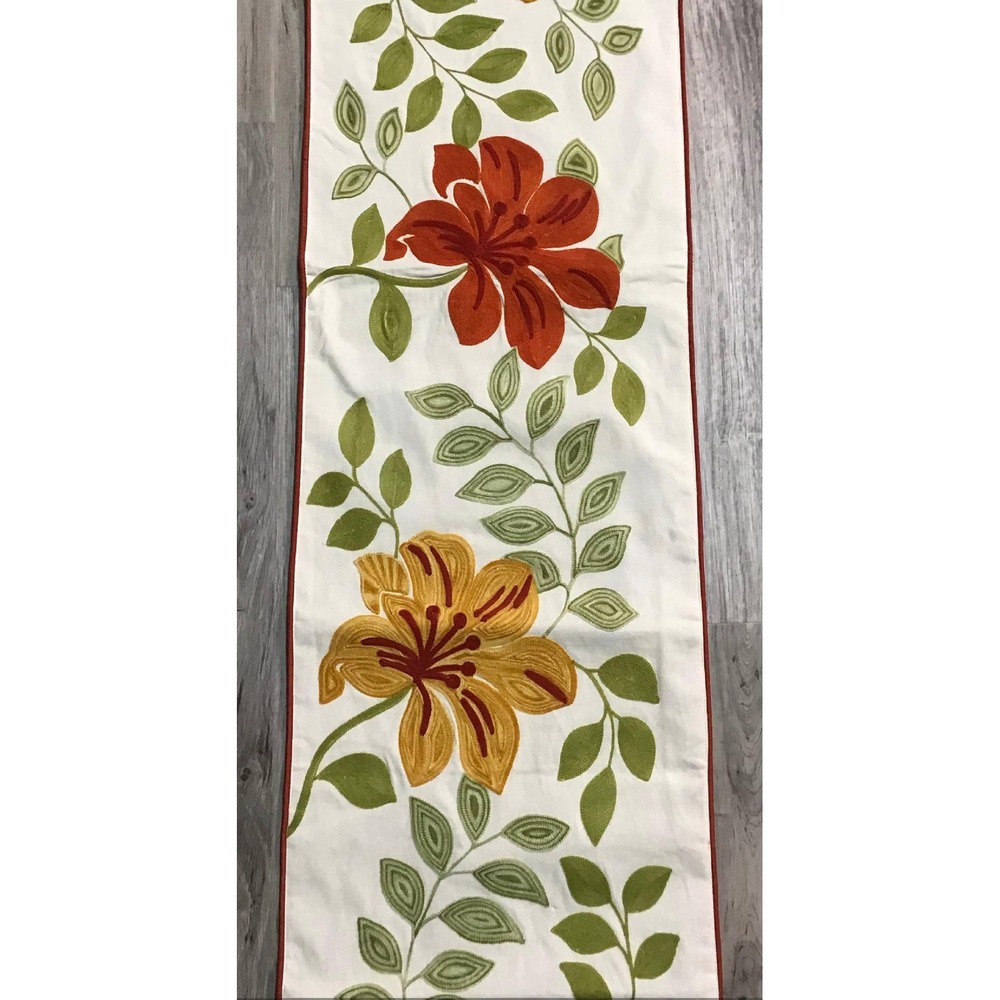 Pier 1 Imports Floral Embroidered Table Runner 14x72 Cotton Lined Boho Whimsical - Picture 5 of 12